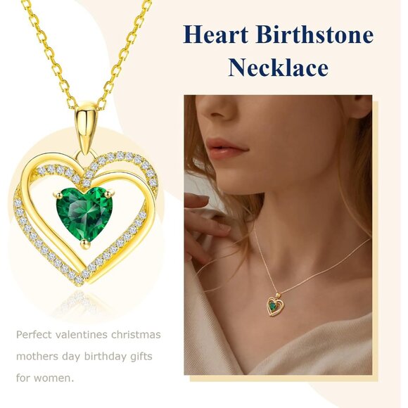 Elegant Sterling Silver 18in Birthstone Necklace with 3 Heart Pendant & Interloc - Picture 3 of 8